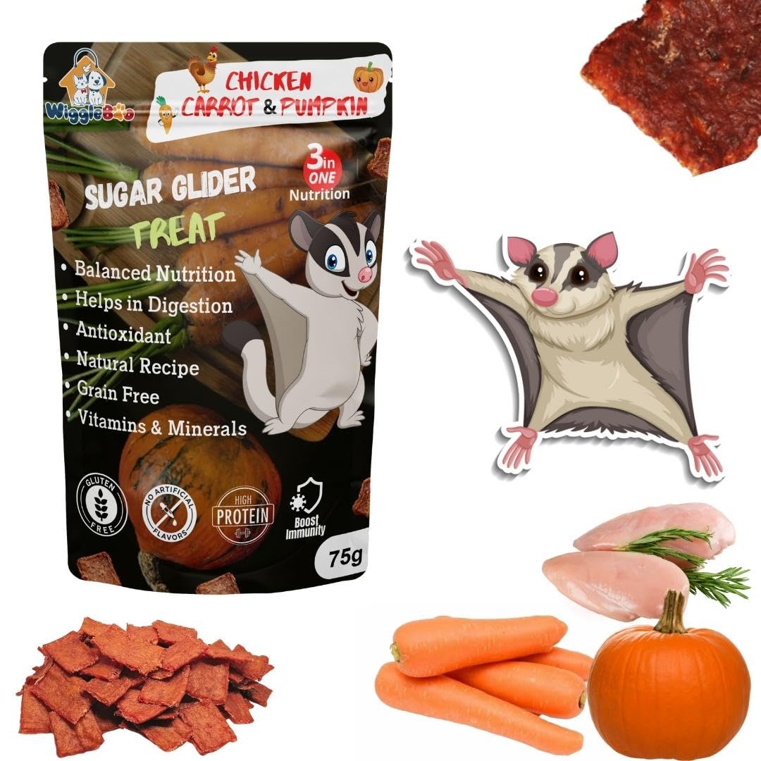 WiggleBoo Chicken, Carrot & Pumpkin Sugar Glider Treat | Protein Rich | Natural Detoxifier | Crunchy Food Snack (75g)