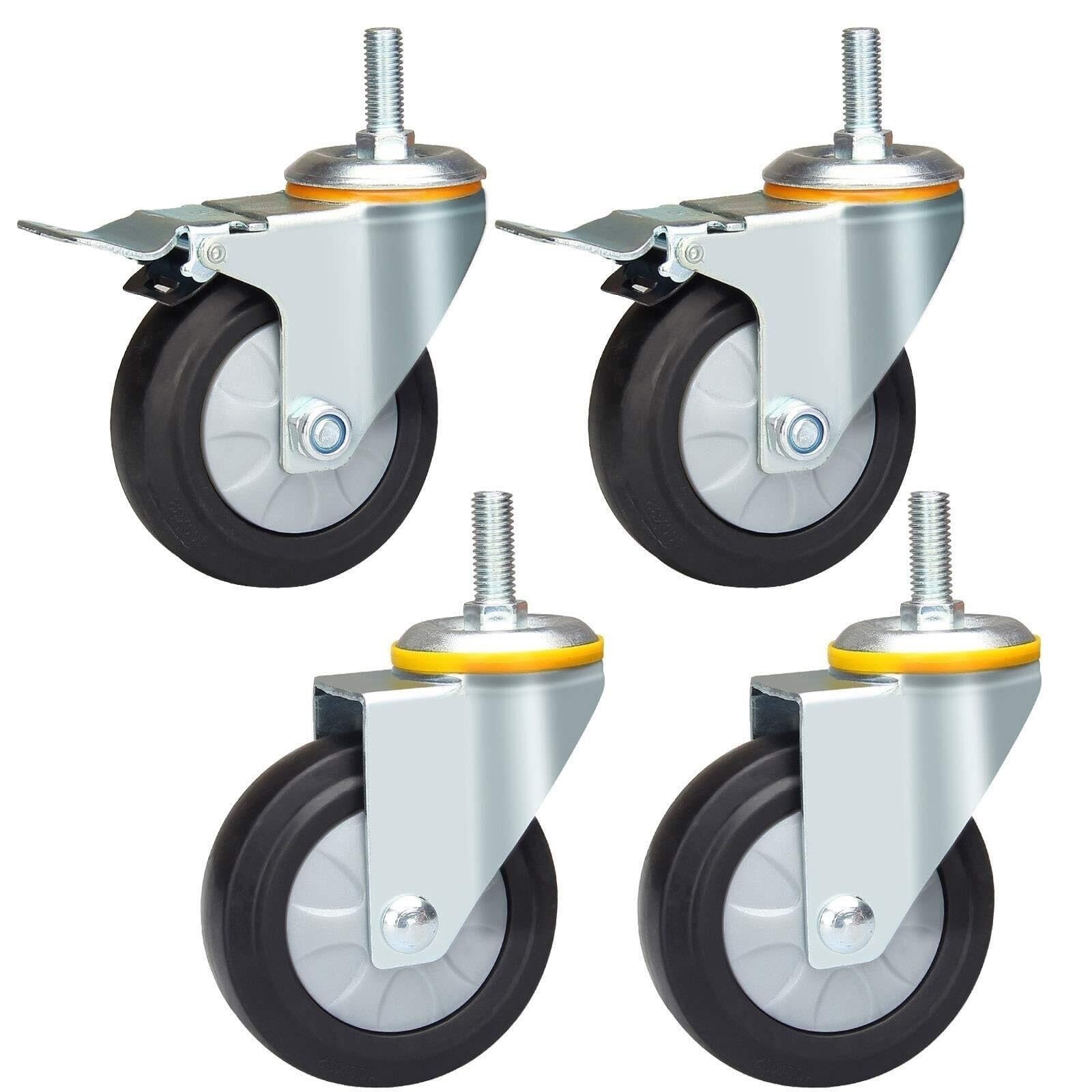 YTGHBIML Heavy Duty Castor Swivel Threaded Stem Caster Wheels 4 Pack Rubber Cart Wheels Locking Castor for Furniture Carts And Workbench