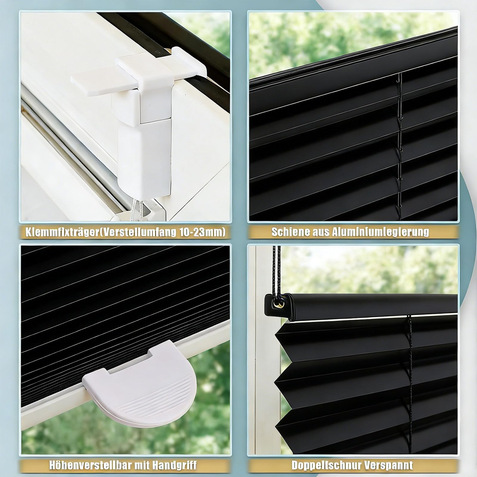 Store Plissé Thermique sur Mesure 30 x 100 cm Protection Solaire, Semi-Transparent Store Plissé Opaque sur Mesure avec Perçage pour Fenêtres Portes, Noir