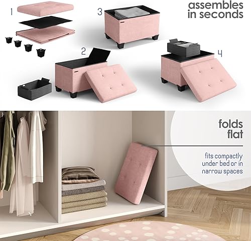 Miniatura 423 de Otomana plegable para dormitorio o sala de estar, con contenedores de almacenamiento, reposapiés para el extremo de la cama, soporta hasta 660 lb,