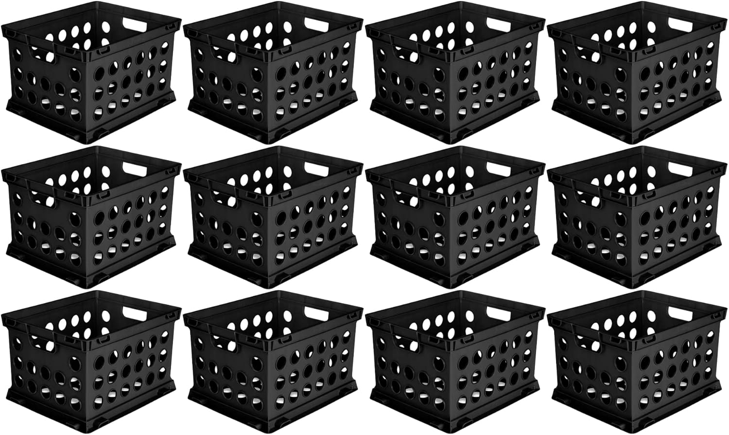 Sterilite Stackable Sturdy Storage Crate Organizer Bins with Handles for File and Document Organization for Homes, Offices, and Work Areas, 12 Pack