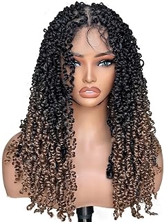 Ombre Brown 13x6 Braid Wig Ash Brown Butterfly Locs Crochet Hair Lace Front Wig with Baby Hair Soft Fluffy Goddess Braid (Cool Tea)