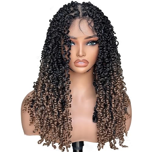 Ombre Brown 13x6 Braid Wig Ash Brown Butterfly Locs Crochet Hair Lace Front Wig with Baby Hair Soft Fluffy Goddess Braid (Cool Tea)