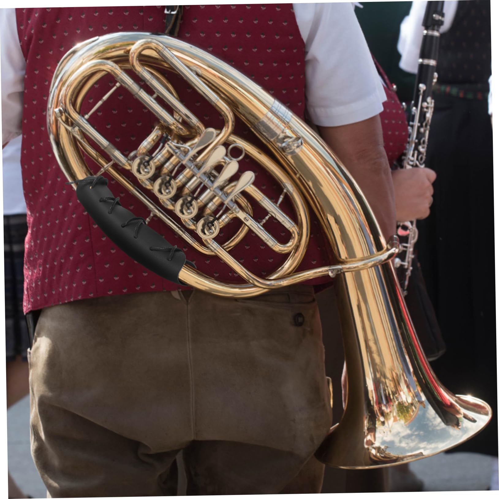 Generic -skid Leather French Horn Guard with Strap Non- Hand Protector for Musicians Pu Material Comfortable Grip for Performance and Practice