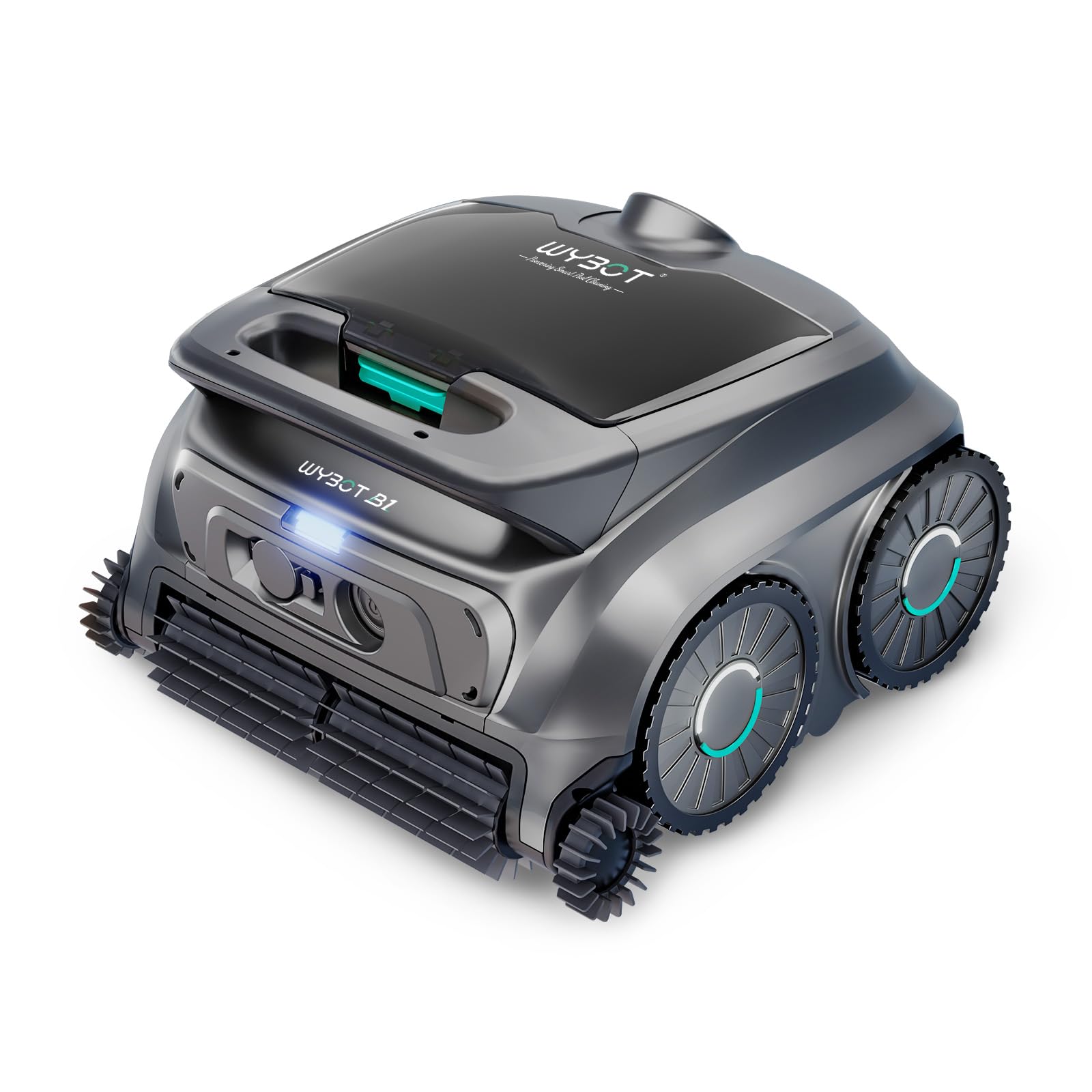 WYBOT B1 Robot de Piscina inalámbrico para Piscinas pequeñas, Robot de Limpieza Inteligente Ligero con Control de aplicación, Cubierta de Pared y Suelo, Dos cepillos Laterales, Gris Verdoso