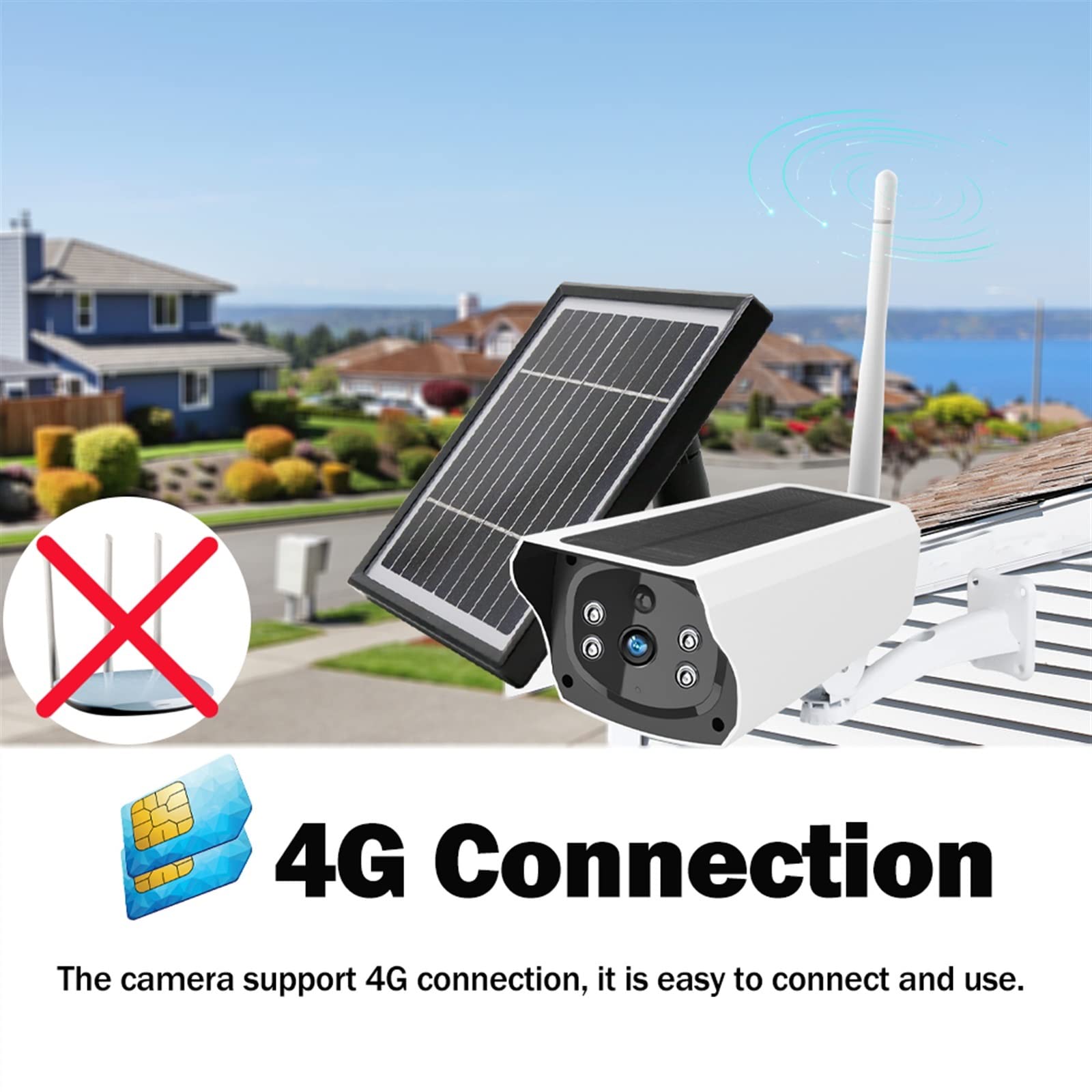 Kamera bezpieczeństwa zewnętrzna, Karta SIM 4G słoneczna kamera IP zasilana z baterii kamera monitorująca wideo kolor noktowizor 1080P CCTV kamera bezpieczeństwa w domu Kamera bezpieczeństwa domowego