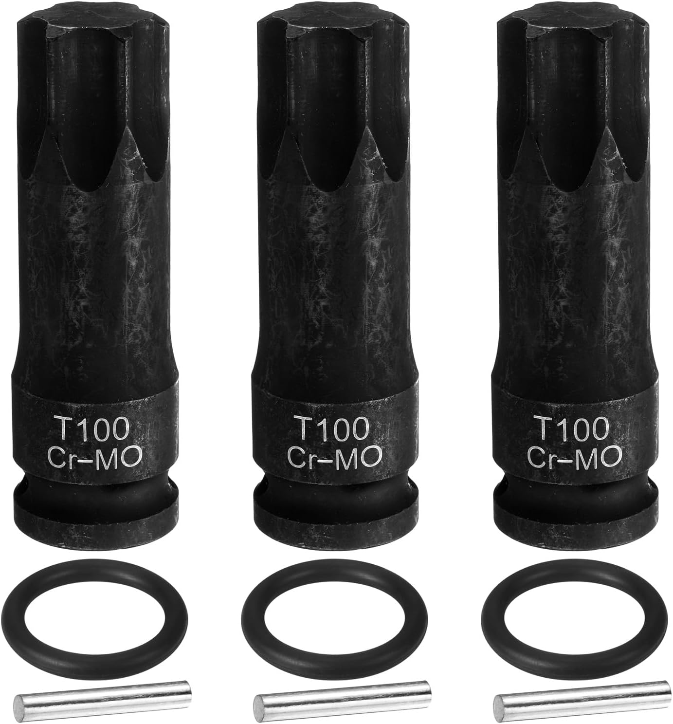 HARFINGTON 3pcs 1/2" Drive Torx Bit Socket T100 Impact 6 Point Star Bit Sockets CR-MO Steel with Cotter Pin and O-ring for Power Drill Drivers Garage Workshop Adapter