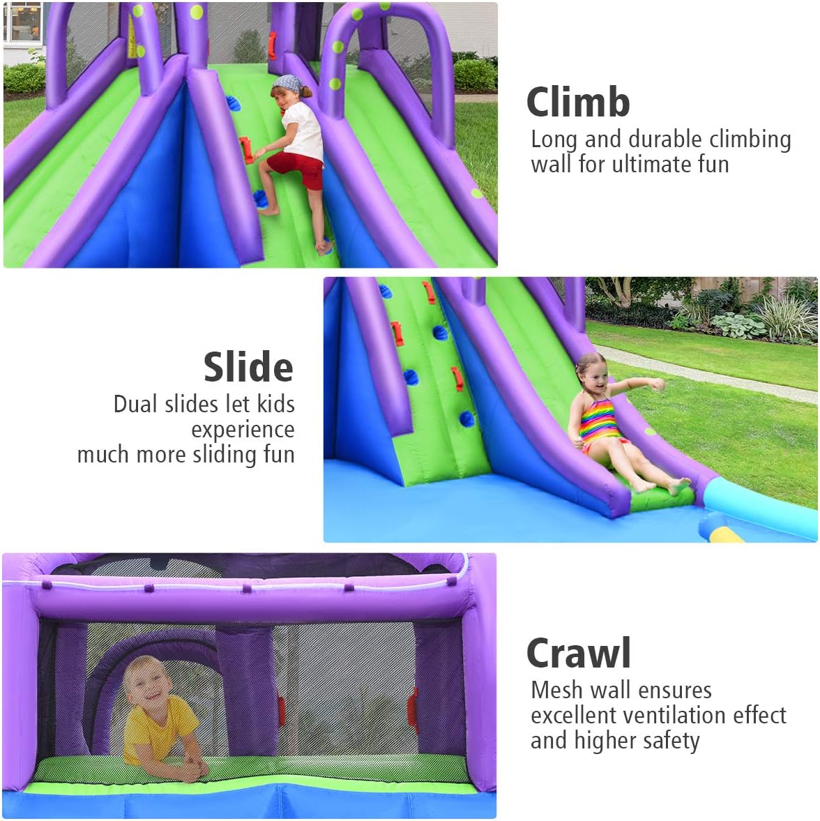 BOUNTECH Inflatable Water Slide, 18x16.5FT Mega Kids Waterslide Park Bounce House w/Dual Slides, Blower, Blow up Water Slides Inflatables for Big Kids Backyard Party Gifts