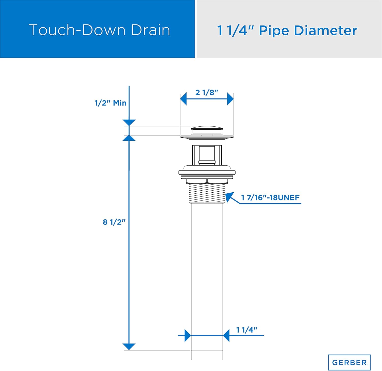 Danze DA505918BS Metal Touch Down Drain Assembly, 1 1/4-Inch Tailpiece Diameter, Satin Black