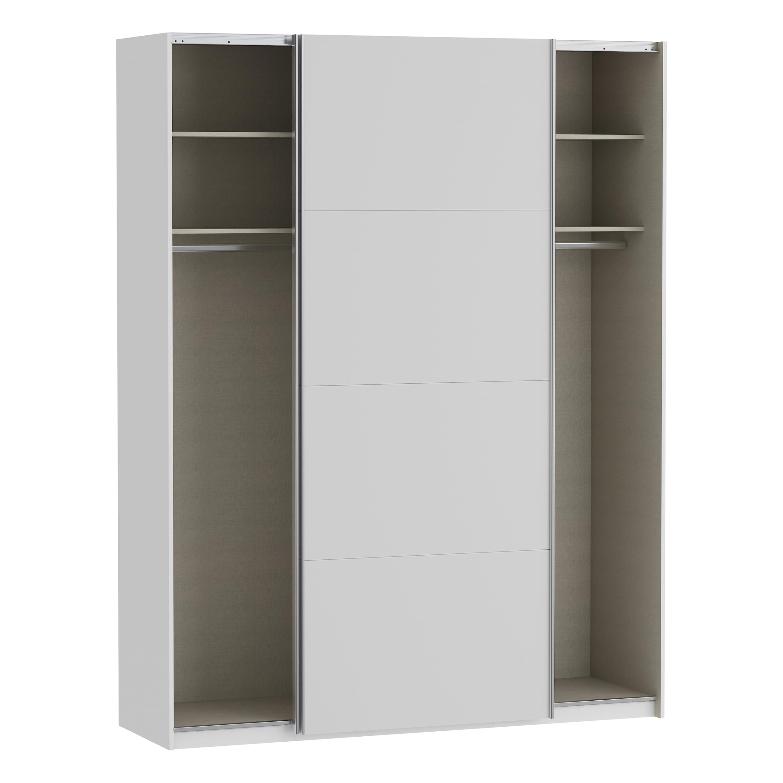 Forte FITTIO Kleiderschrank 180, moderner Schwebetürenschrank, 2-türig, Kleiderstange, Einlegeböden, Schlafzimmer, Holzwerkstoff, Weiß, 180,1 cm breit x 235 cm hoch x 61,2 cm tief