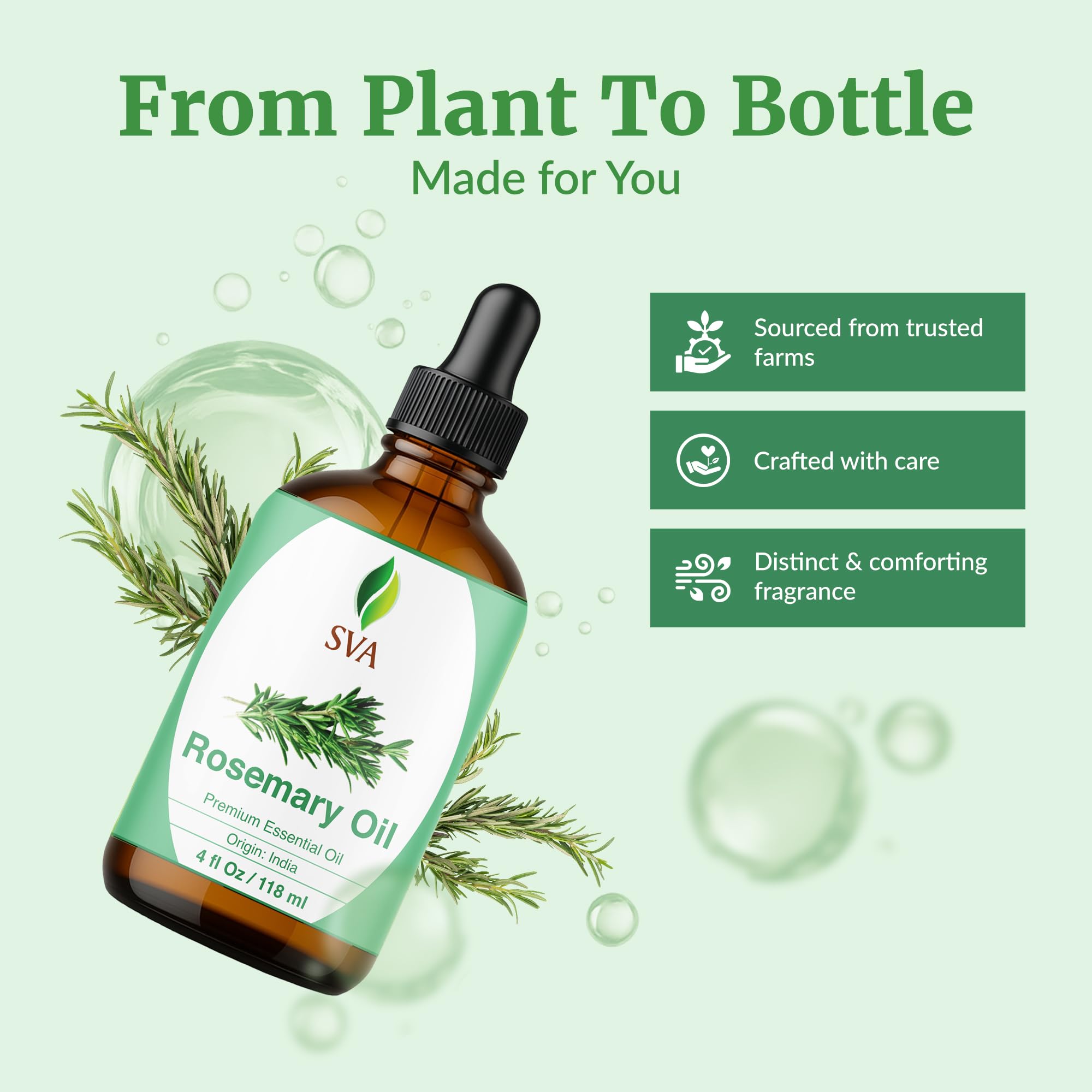 SVA ORGANICS Aceite esencial de romero orgánico USDA 4 oz 100% puro y natural, auténtico aceite de grado terapéutico premium para cabello, piel, masaje y aromaterapia 4 Fl Oz (paquete de 1)