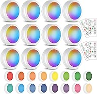 SIXDEFLY 12-Pack Wireless Color Changing LED Puck Lights with Remote - Dimmable Under Cabinet Closet Night Lights