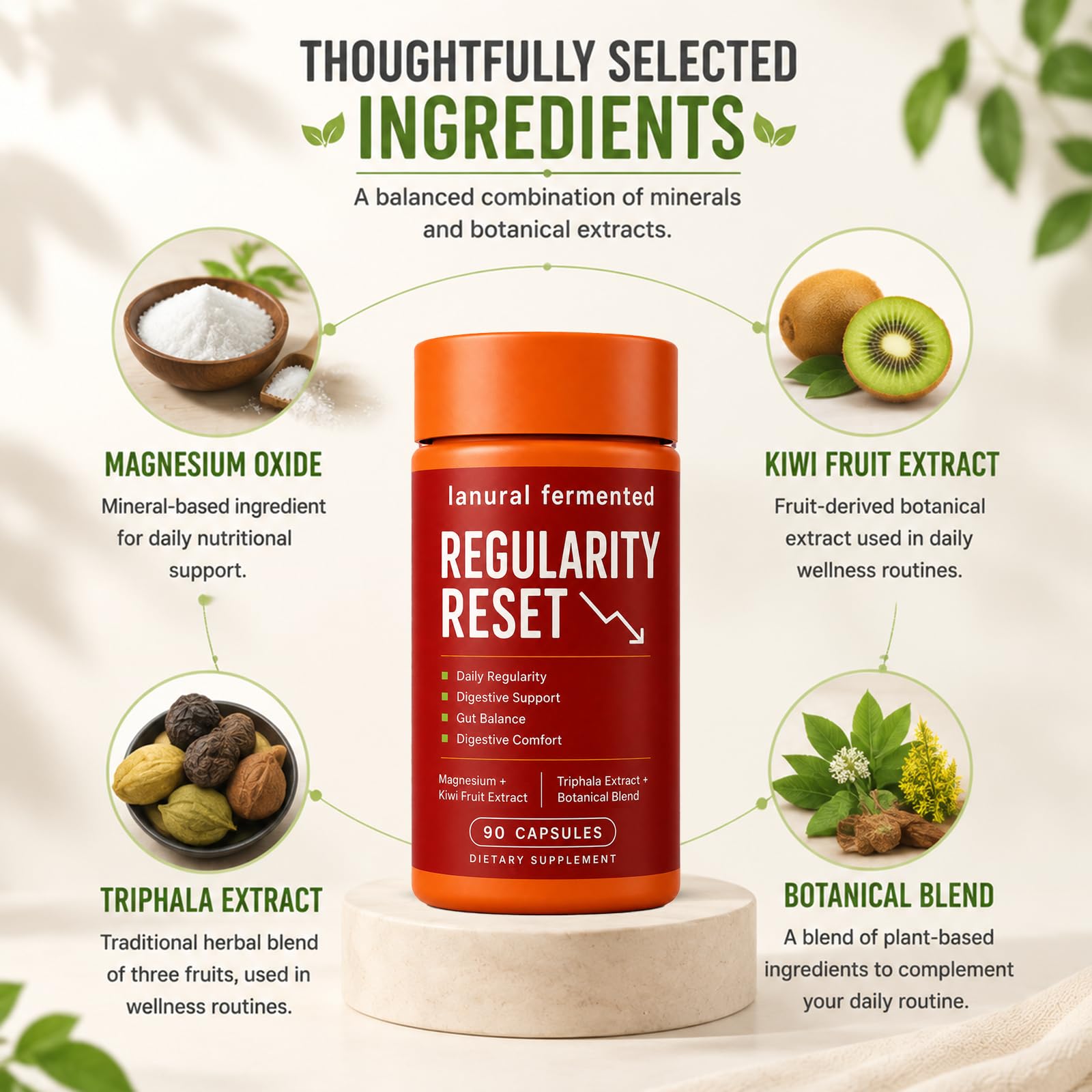 Lanural Fermented Regularity Reset, Daily Digestive Support Supplement with Magnesium, Kiwi Fruit Extract & Triphala, Gut Balance & Digestive Comfort, 90 Capsules — Amazon image 2