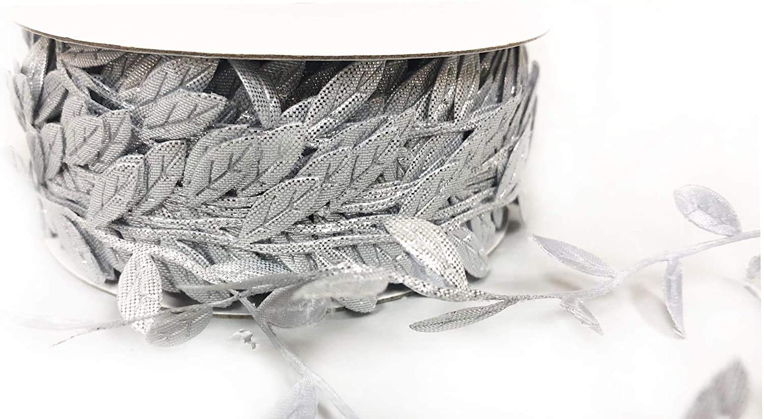 ANCLLO 10M Silver Leaves Leaf Ribbon Trim Rope for Garland DIY Crafts and Party Wedding Home Decorations - Image 2