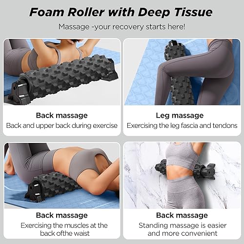 Miniatura 5 de Foam Roller with Stand, 21 inch Trigger Point Deep Tissue Massage Foam Roller with Suction Cup,Medium Density Grid Bracket Foam Rollers, Myofascial