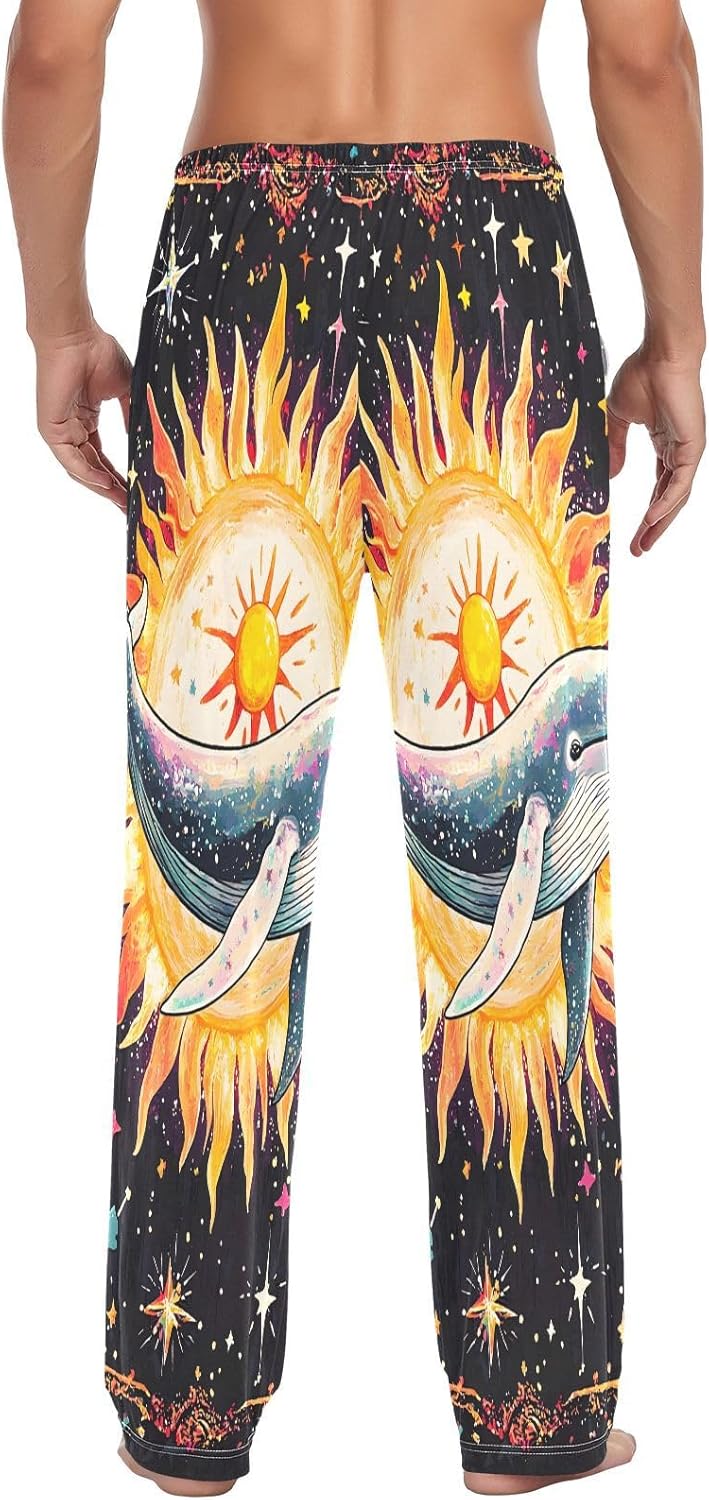 ALAZA Whale Sun Star Men's Pajama Pants Men Cotton Pajama Bottoms with Pockets, S