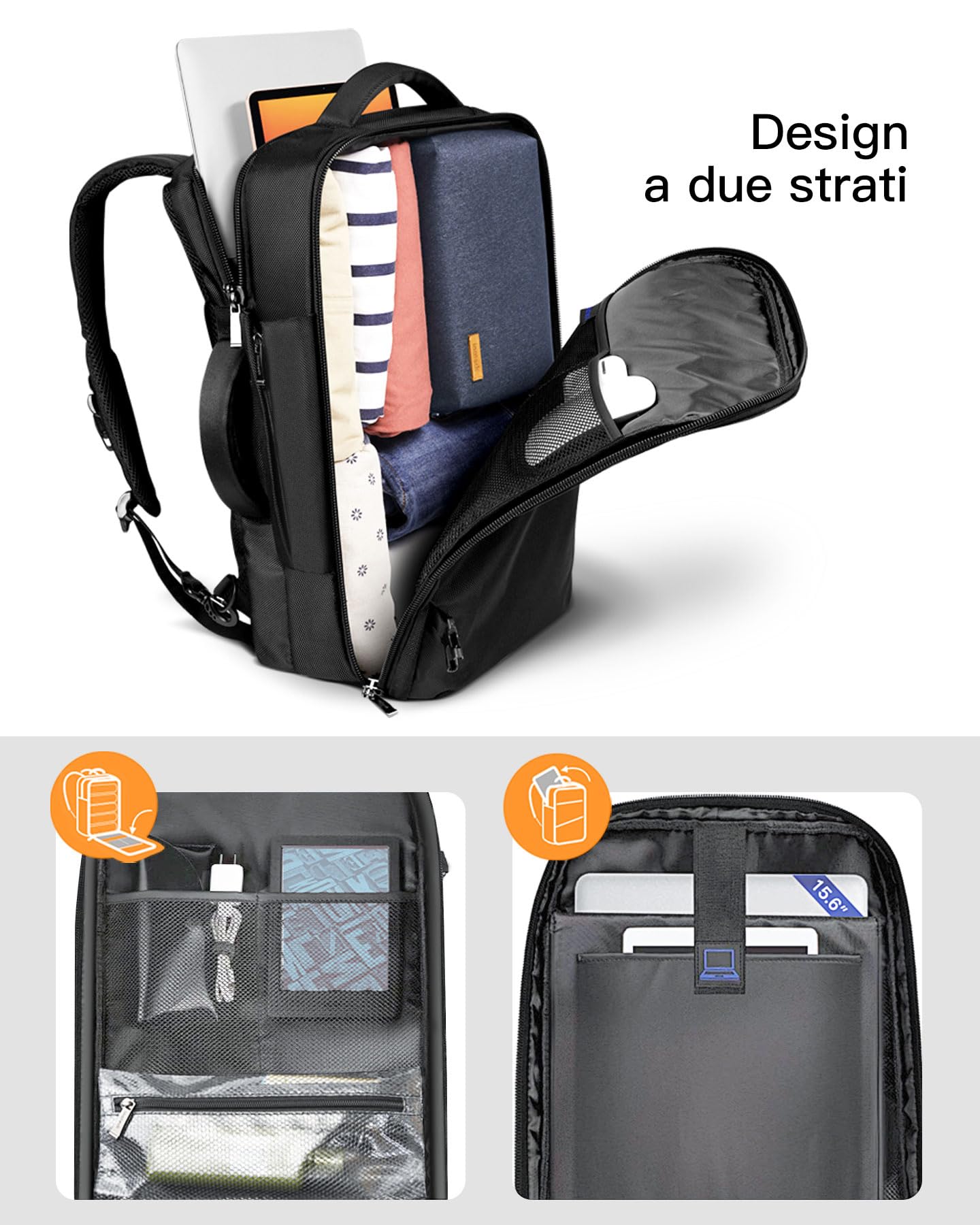 Inateck Zaino Viaggio 35L Uomo e Donna, Bagaglio a Mano è Resistente agli Spruzzi, per Lavoro/Trekking/Escursionismo, Nero