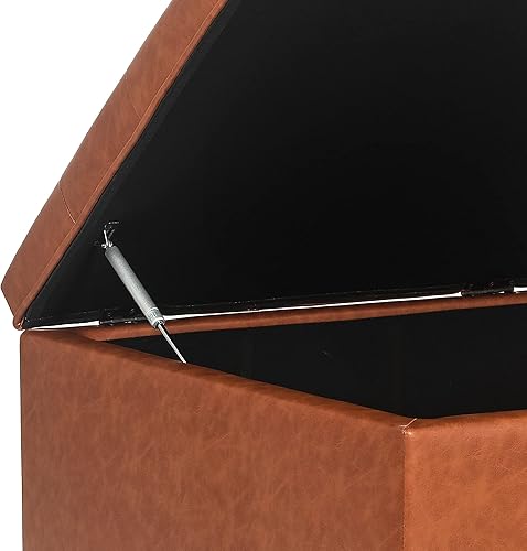 Miniatura 5 de Homebeez Banco otomano de almacenamiento de piel sintética, reposapiés cuadrado para mesa de centro con patas de madera para sala de estar (marrón