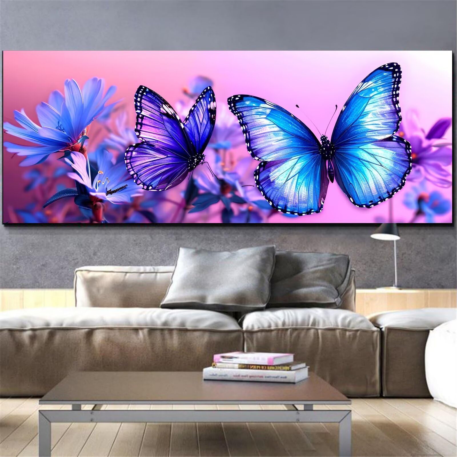 Mefooge Diamond Painting Papillon Peinture Diamant Point de Croix Kit Diamond Painting Fleur Kit Complet Cristal Strass Artisanat Peinture Numéro Personnalisé Pour Murale Décor 70x140cm L540