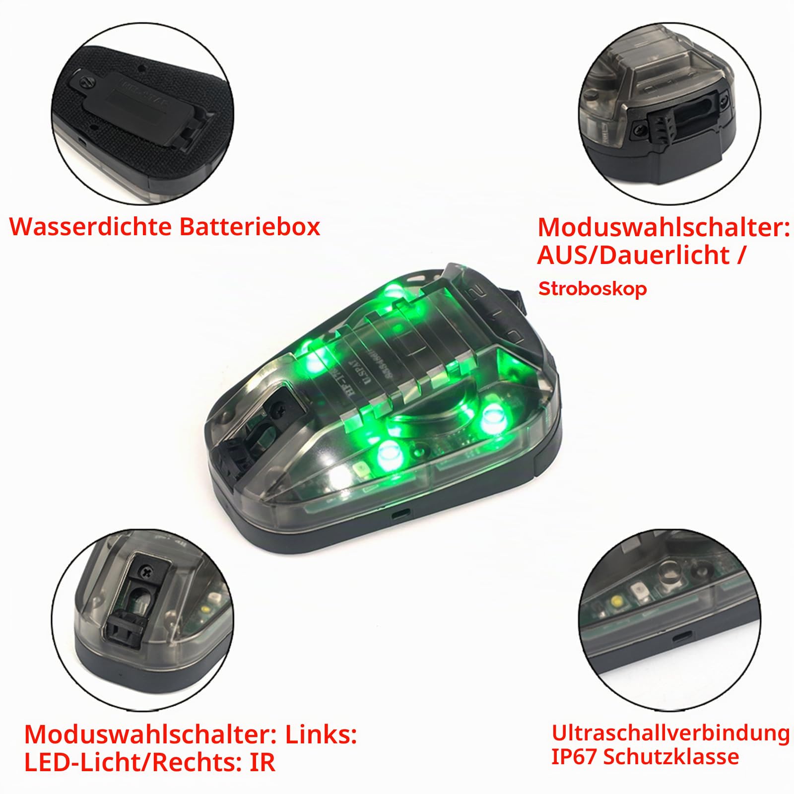 Taktische Helmsignallichter Grün und IR Stroboskoplicht Militär Überlebenslicht mit Magic Tape Unterstützung Schnelles Helmzubehör (Grün)