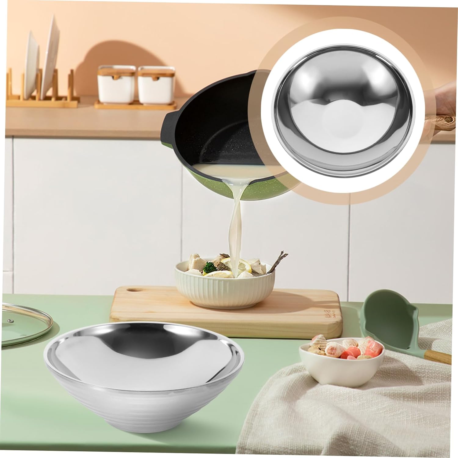 Xmas Stainless Steel Ramen Bowl, Multi Function Serving Bowl for Parties