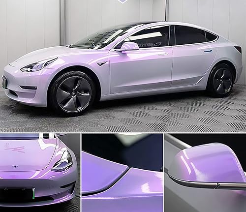 Miniatura 2 de Rollo de vinilo para automóvil, color gris claro brillante a morado, diseño de camaleón, adhesivo con cambio de color, vinilo elástico para vehículo