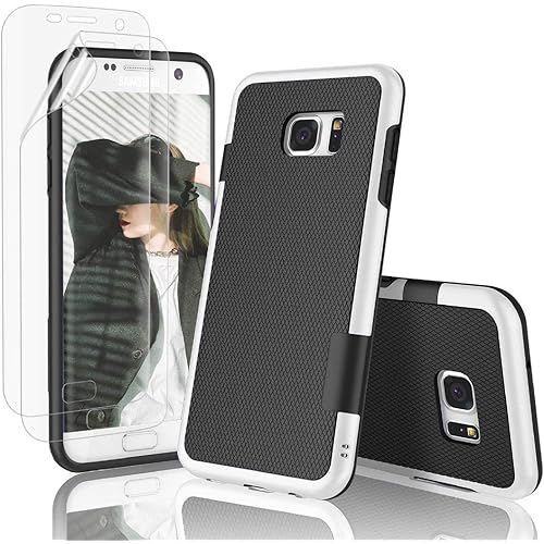 Jeylly Case for Galaxy S7 Edge Case,with 2 Pack HD Soft Screen Protector, Contrasting Colors Ultra Slim One-Piece Anti-Slip Rugged Soft TPU Bumper Shockproof Case Cover for Galaxy S7 Edge - Black