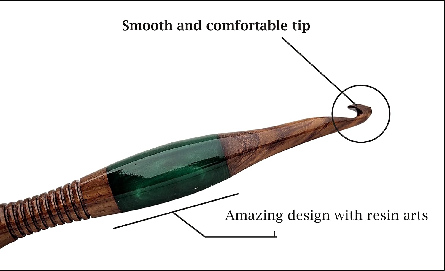 Wooden Crochet Hook 7" Set of 15 pcs -Wood and Resin Mix Ergonomic Soft Handle Crochet Hooks Knitting Needle- Resin Handle Crochet Hook Knit Craft Knitting Needle Weave Yarn/Best Gift. (Set of 15 pcs)