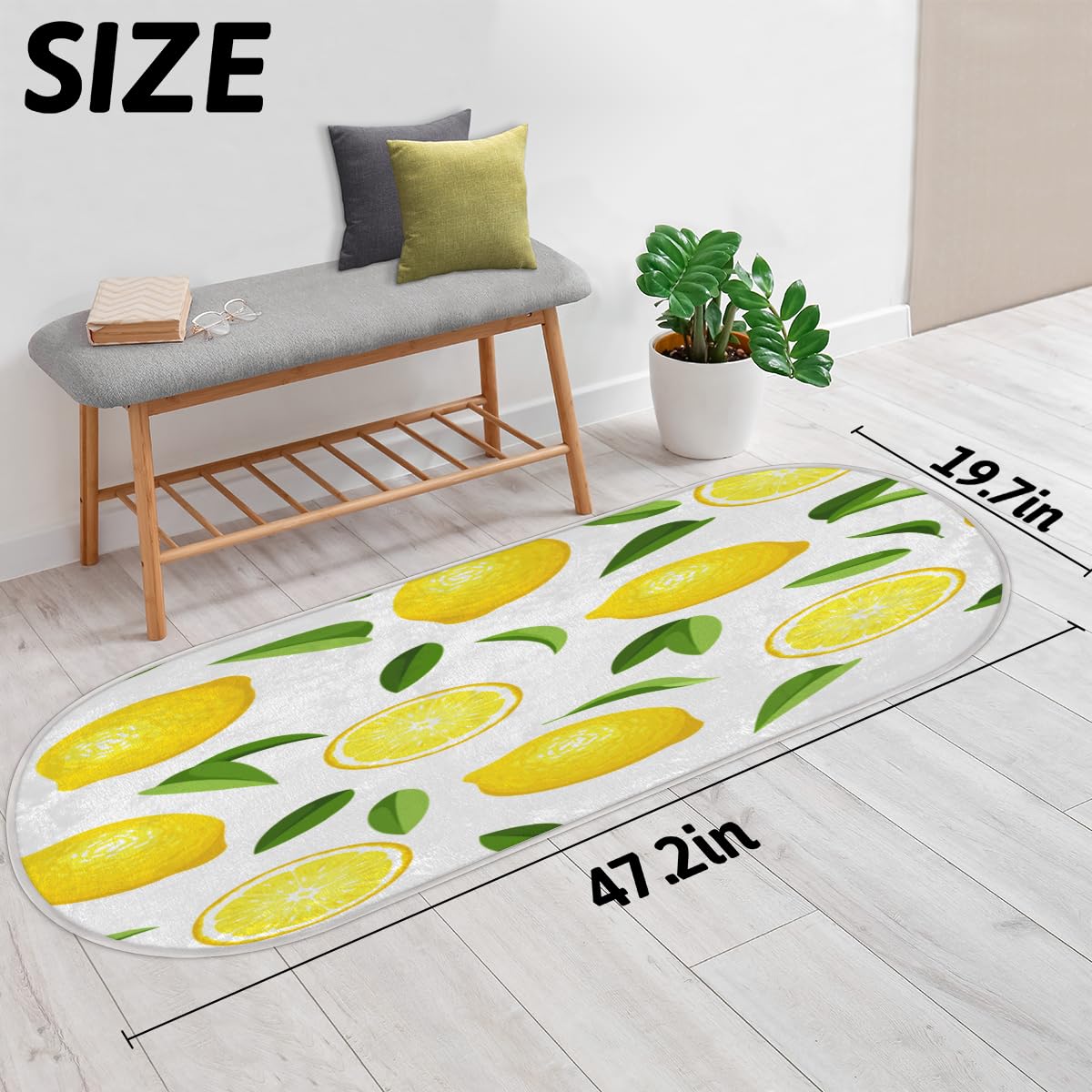 TropicalLife Żółta cytryna dywanik mata 50 x 120 cm, liście cytryny długie włosy pogrubione dywaniki do pokoju kuchni domu łazienki wewnątrz antypoślizgowa mata podłogowa dywaniki