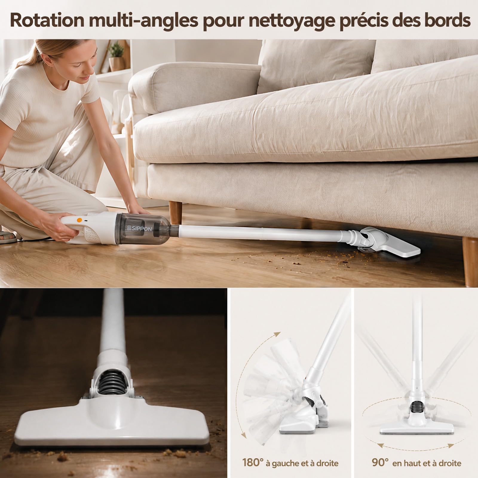 Aspirateur à Main sans Fil 6-en-1, Mini-aspirateur Portable - Blanc