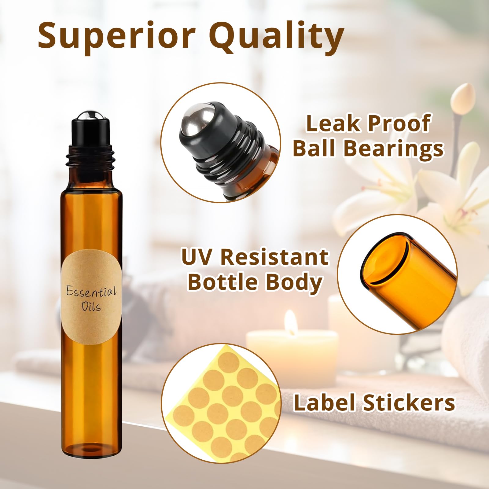 10 ml Marrone Bottiglie Vuote in Vetro, 10 Pezzi Bottiglie roll on per oli essenziali, Boccette Vetro con Sfera in Acciaio Inossidabile, per Aromaterapia, Profumi, Oli Essenziali e Cosmetici