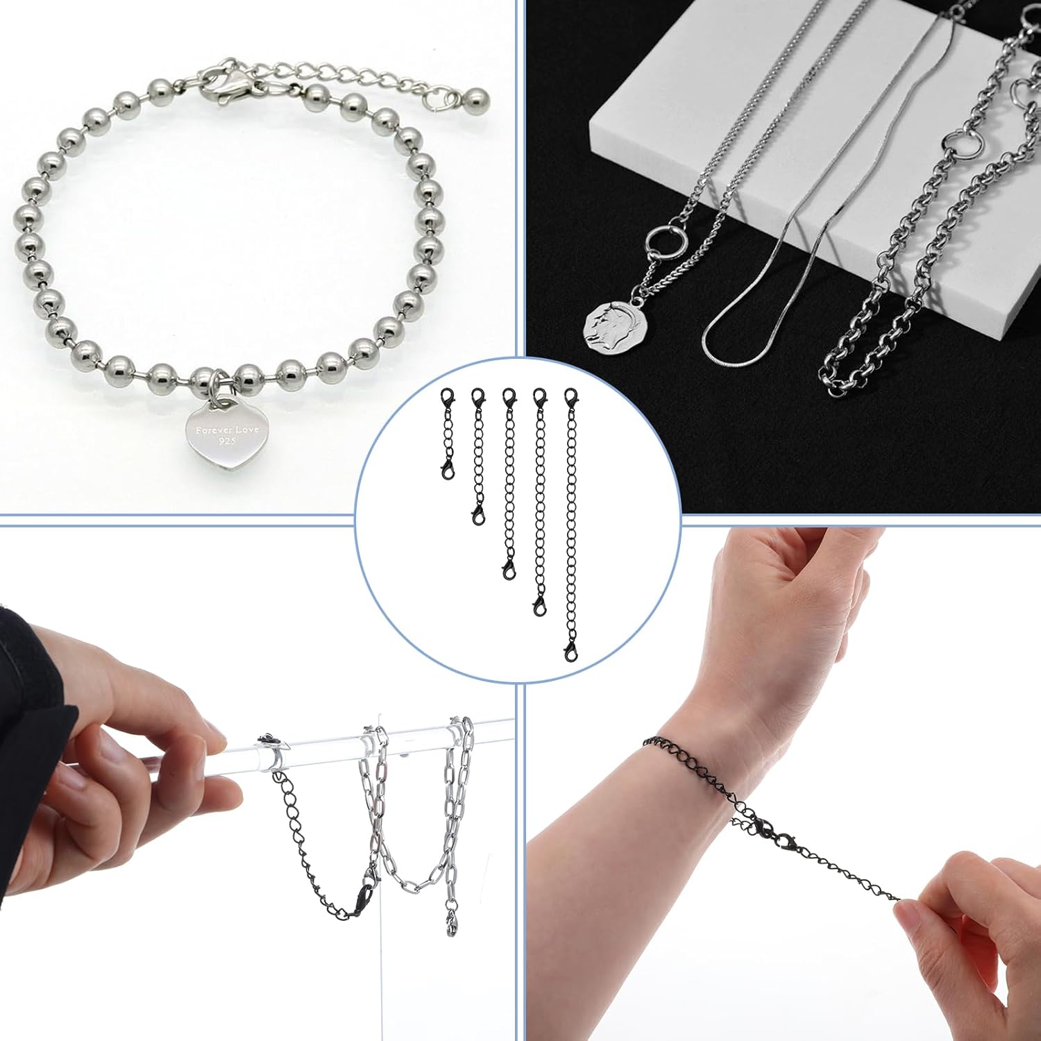 15pcs Black Necklace Extenders, 5 Size Bracelet Extender Jewelry Extenders Choker Extender Lobster Necklace Extenders for Necklaces,Chain Extender for Jewelry Making - Image 6