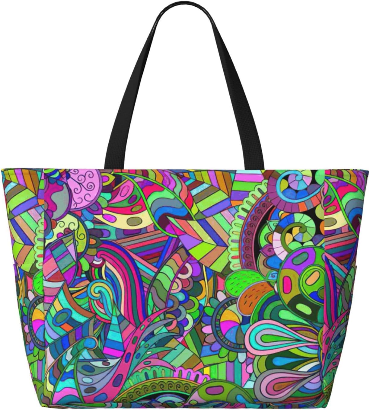 Graffiti Print Large Capacity Beach Travel Bags with Zipper and Pockets for Travel Vacation Fitness