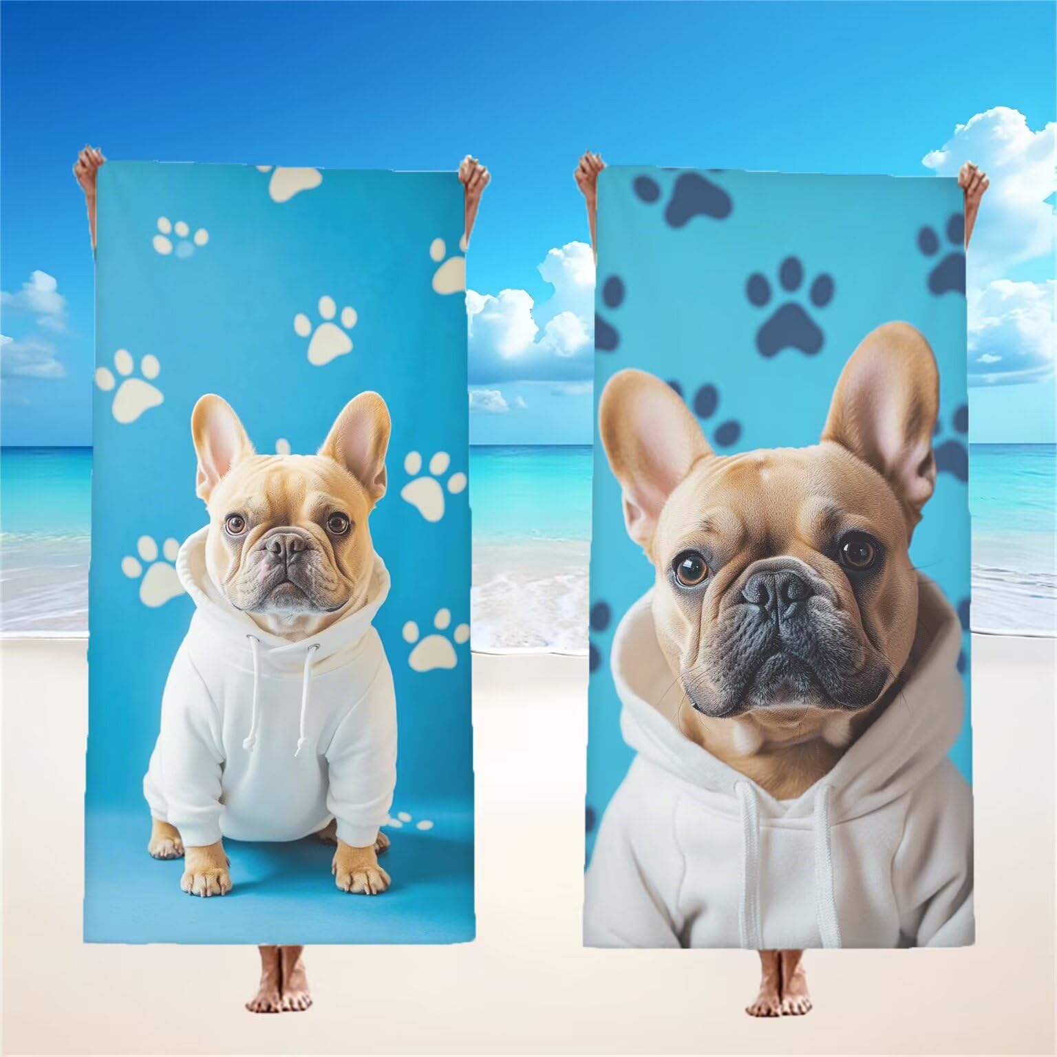 Bleu Serviette de Plage 80x160cm Lot de 2, Chien Serviette Microfibre Ultra Absorbantes Séchage Rapide Anti Sable Léger Transport Compacte Drap de Plage pour Piscine Voyages Femme et Homme, Model669