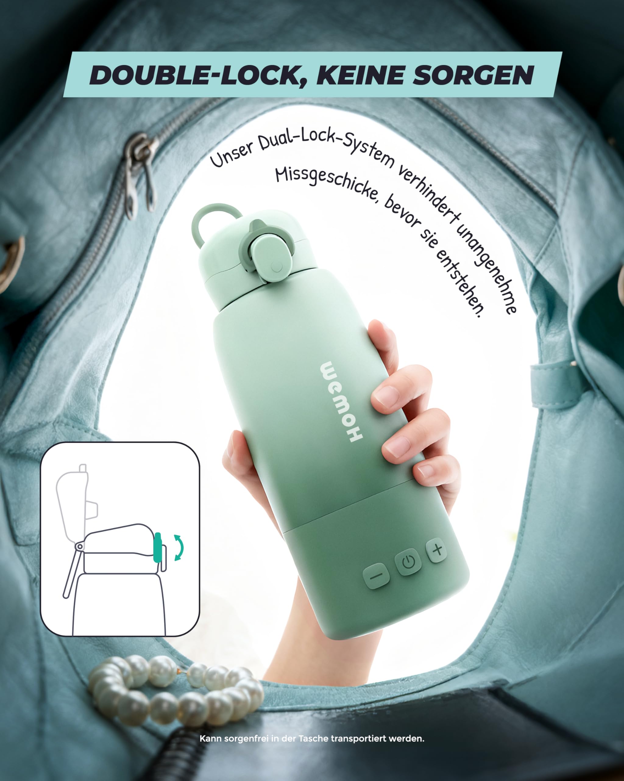 Tragbarer Flaschenwärmer Baby für unterwegs mit Selbstreinigungsfunktion, 100W Schnellaufwärmung, Präzise Temperaturkontrolle, 450 ml Kapazität, Akku für 2–3 Erwärmungen einer vollen Flasche