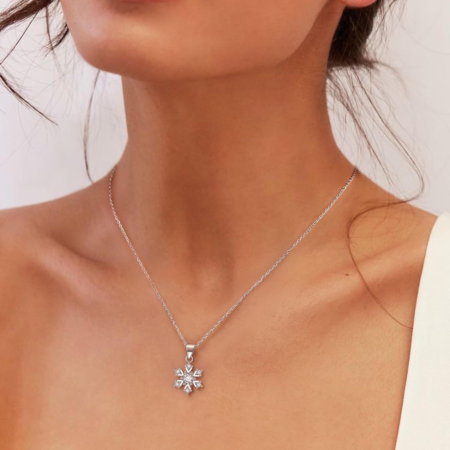 Crysdue Snowflake Necklace for Women, Elegant Cubic Zirconia Drop Sowflakes Pendant Necklaces Christmas Jewelry Gift - Image 2