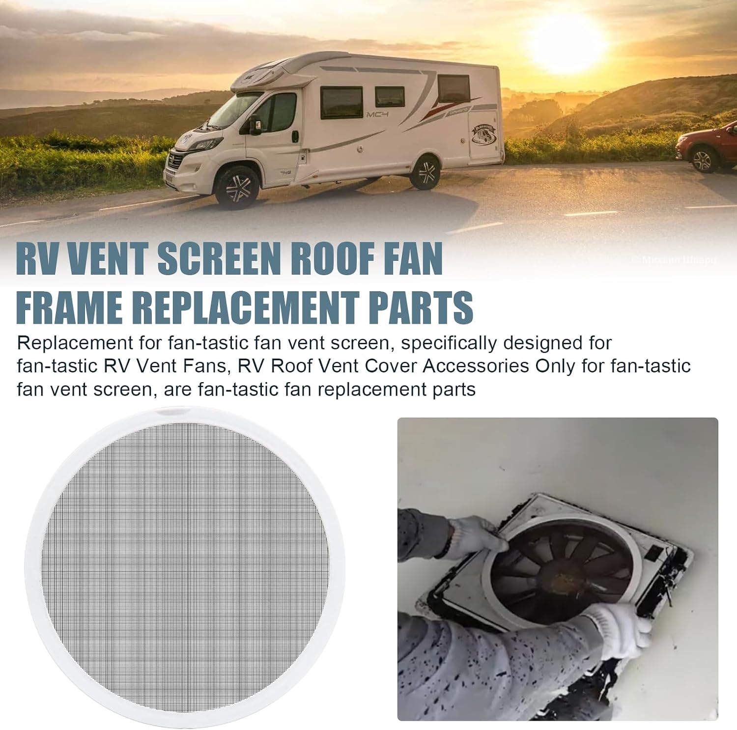 RV Vent Screen Roof Fan Frame Parts Replacement for FAN-TASTIC RV Vent Fan, RV Roof Vent Cover Accessories for FAN-TASTIC fan vent screen, Insect proof and ventilated - White 2PCS