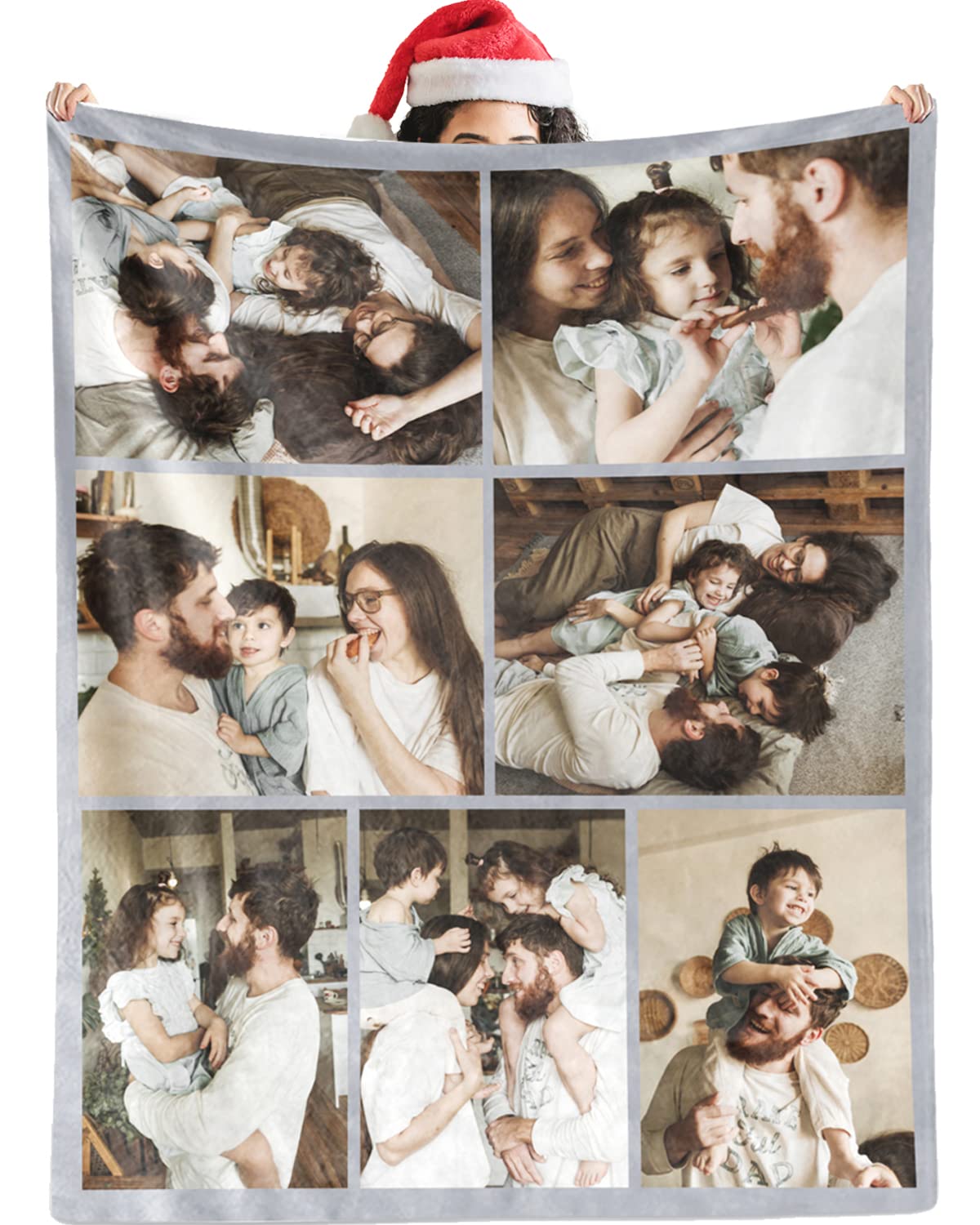 Yoke Style Ships Next Day, Custom Blanket with Picture, Personalized Throw Photo Blankets Customized Photo Gifts for Mom Dad Women Family - 7 Photos