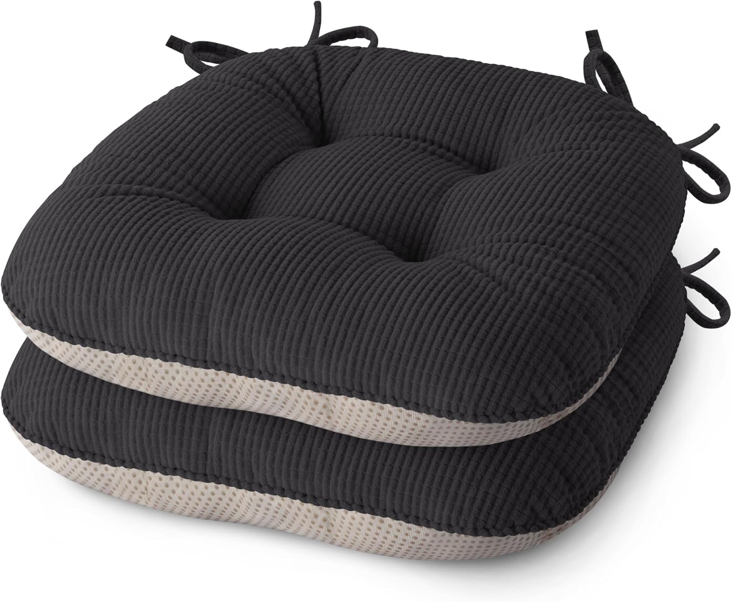 Indoor Dining Chair Cushions Set of 2 Kitchen Chair Pads with Ties Tufted Seat Cushion with Anti-Slip Backing 17"X16"X3" Red