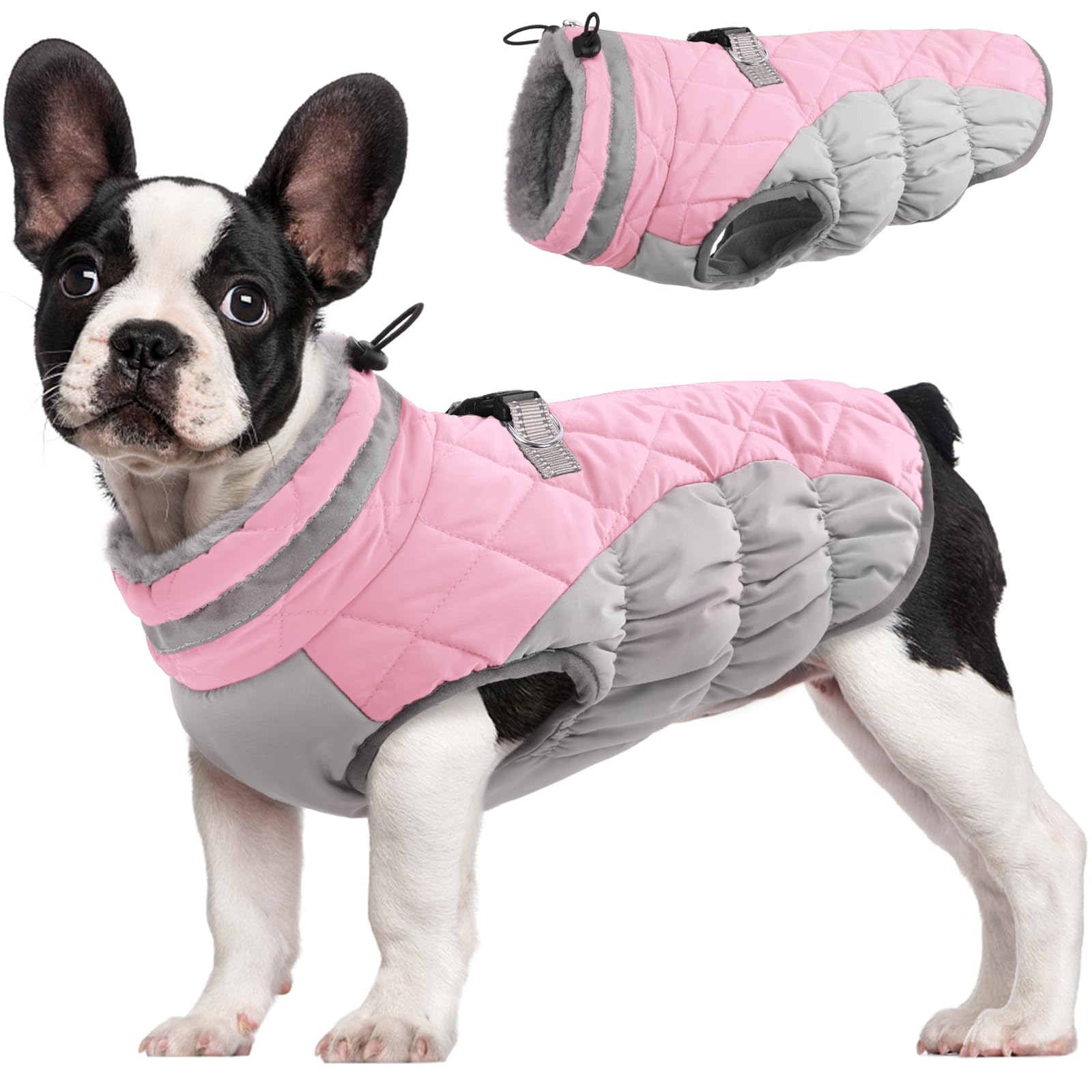 FUAMEY Dog Cold Weather Coats Reflective Dog Warm Jacket with Harness