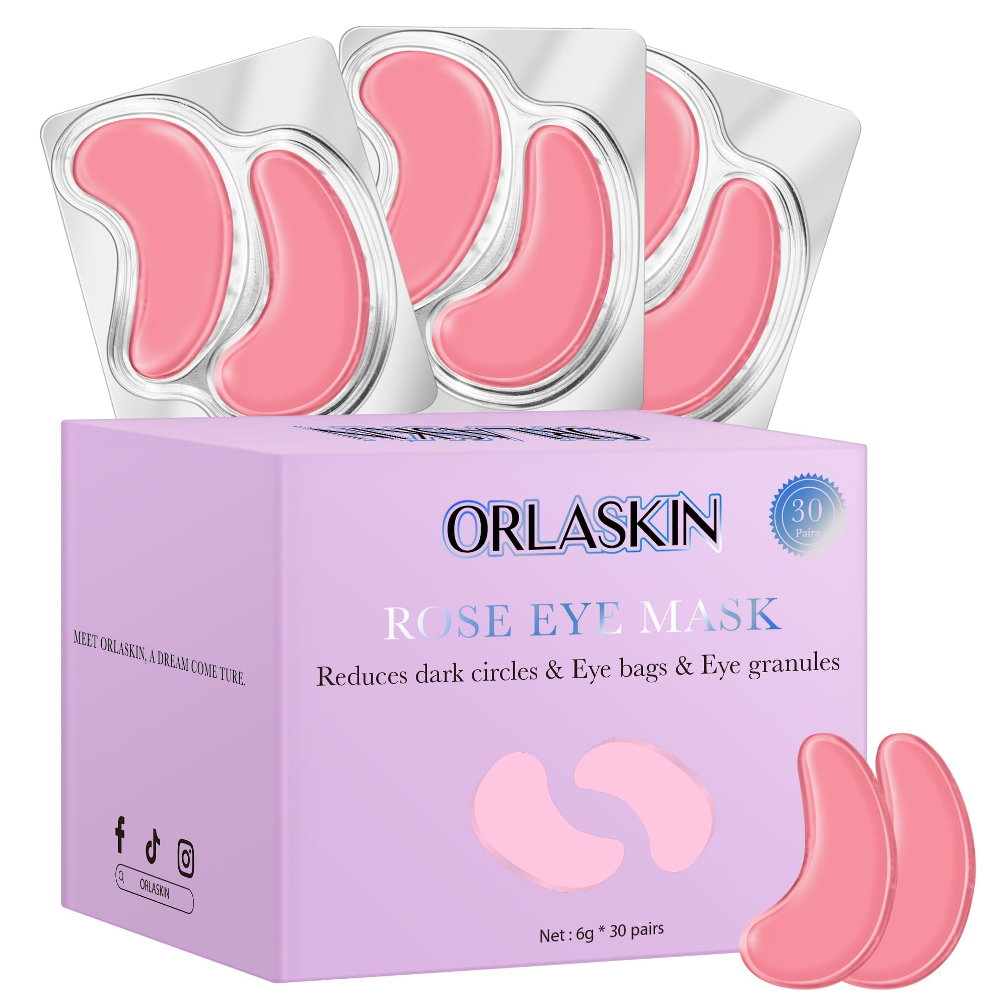 Under Eye Patches,30 Pairs Eye Mask Skin care for Dark Circles, Puffy Eyes, Under eye Bags,Wrinkles,Eye Treatment Skin Care for Men & Women Gift （Rose）