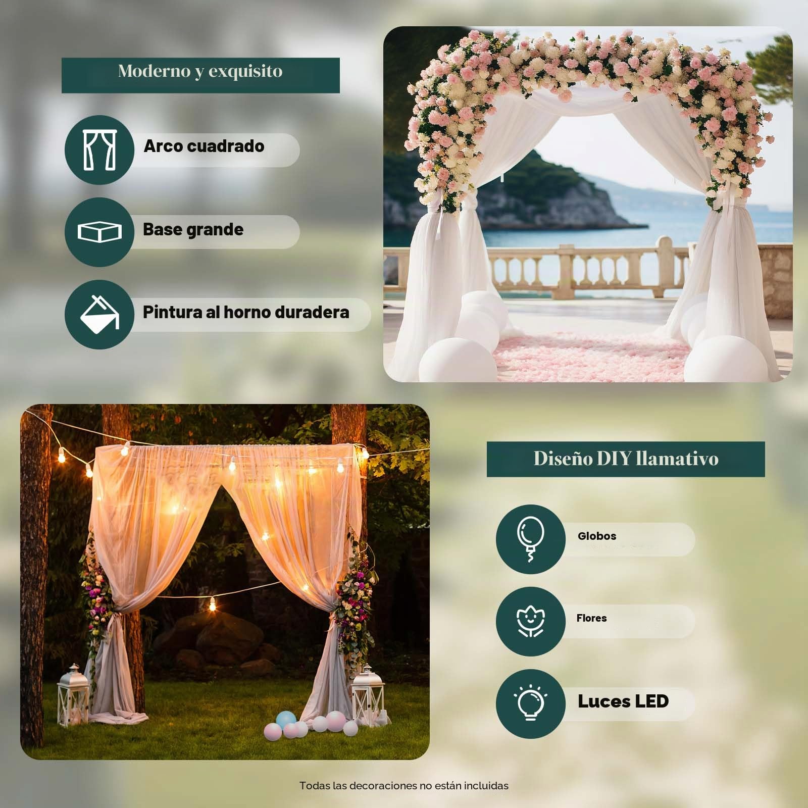 3 x 3 m de arco de boda cuadrado de metal para fondo, para ceremonias de boda, fotomatón de cumpleaños, decoración de fiestas