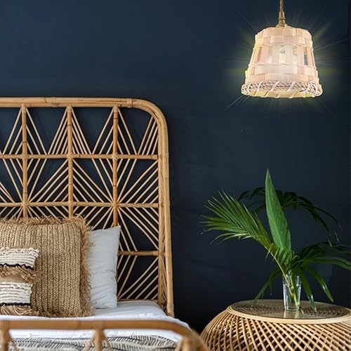 Miniatura 3 de Baluue 4 pantallas tejidas de bambú, tejido de ratán hecho a mano, pequeña pantalla para lámpara de araña de mesa y lámparas de pie, estilo bohemio