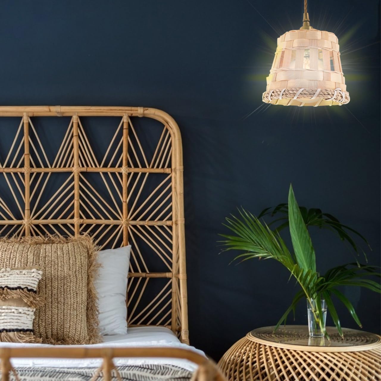 DOITOOL Abat-Jour Bambou Tissé À La Main Petit Couvercle Lumineux Intérieur 3.15 Pouces Décoration Naturelle Pour Lampe De Chevet Salon Et Bureau