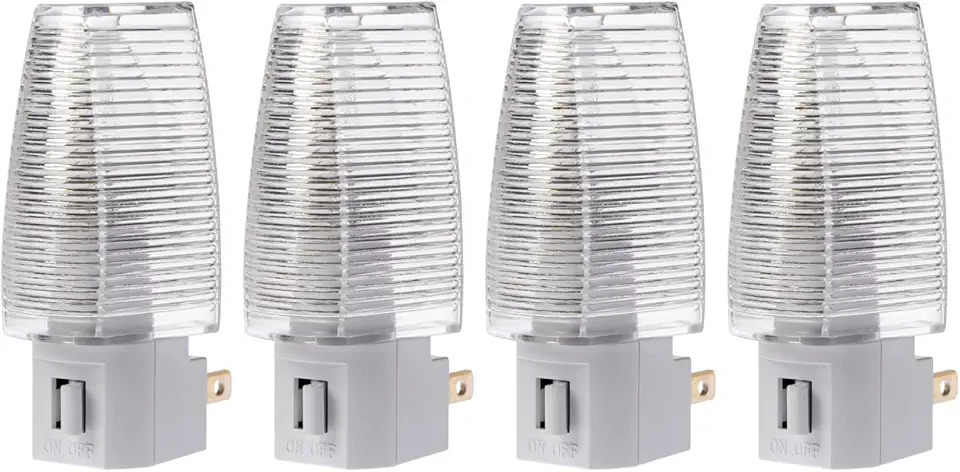 Projectpak Plug in Night Light with Manual On/Off Switch for Hallway, Kid’s Bedroom, Stairways – Includes 4W Incandescent Bulb | 4 Pack