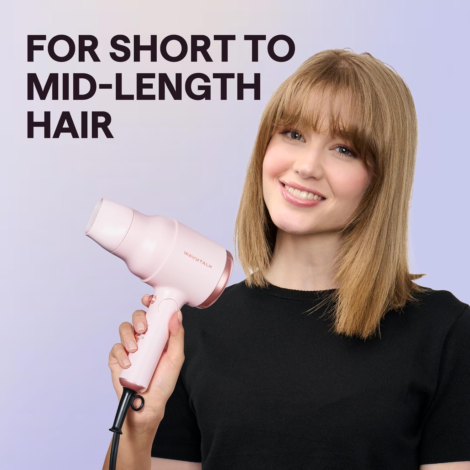 Wavytalk Blow Dryer with Diffuser, Mini Hair Dryer with Folding Handle, 1600W Quiet Lightweight Hairdryer with Diffuser Compact Design, Pinky White - Image 2