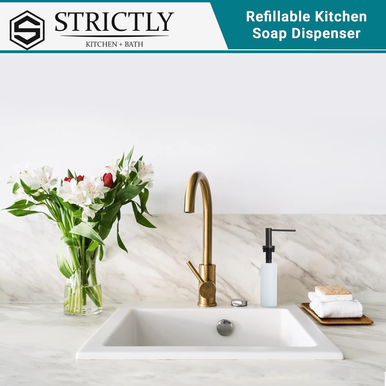 S STRICTLY KITCHEN + BATH Stainless Steel Modern Dish Soap Dispenser, Refillable Kitchen Sink Soap Dispenser, Multipurpose Soap Bottle with Stainless Steel Pump