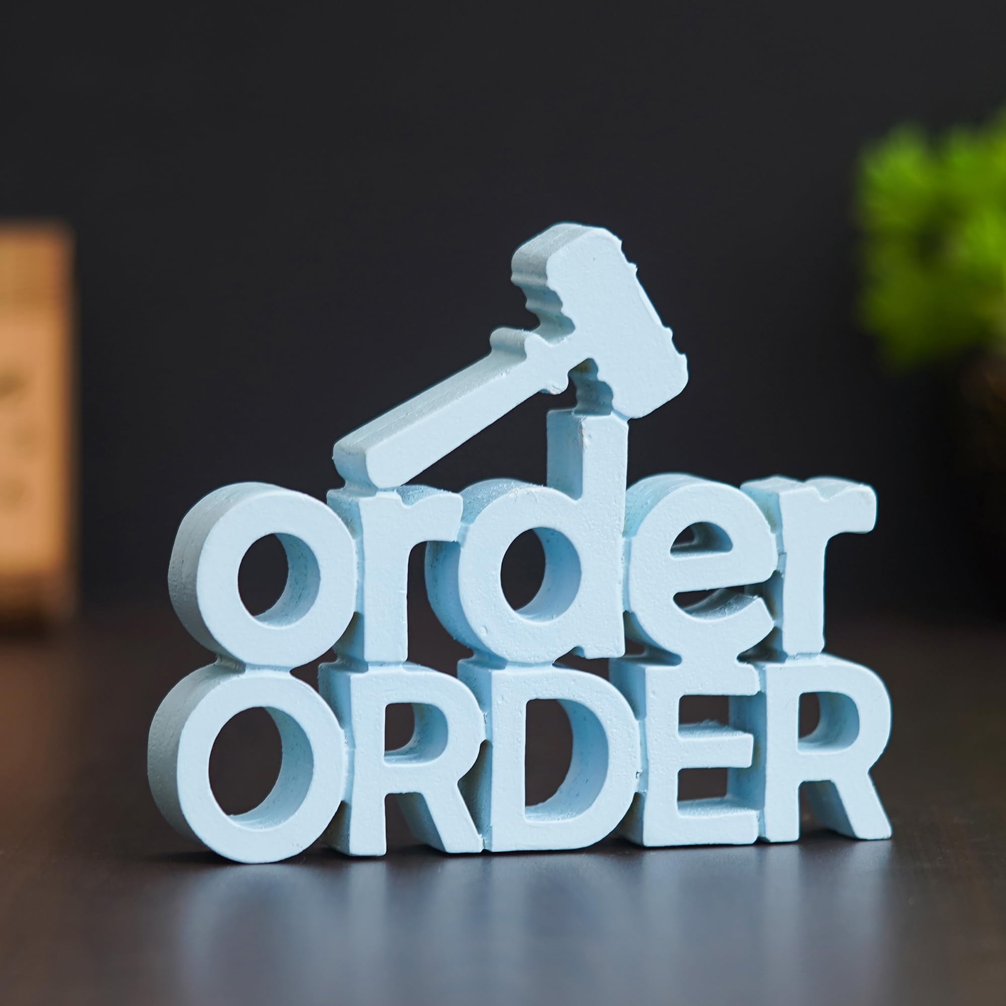 eCraftIndia Sky Blue Order Order & Gavel Hammer Wooden Showpiece for Home Decor Living Room Bedroom TV Unit Office Desk Table Quirky Gift for Professionals Legal Enthusiasts Birthday Friendship Day