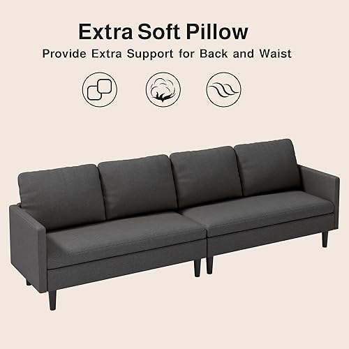 Vista 8 de Gizoon Sofá convertible multifuncional, sofá seccional, asiento más profundo, tela cómoda, futón seccional de 4 plazas con reposabrazos extraíble, 4