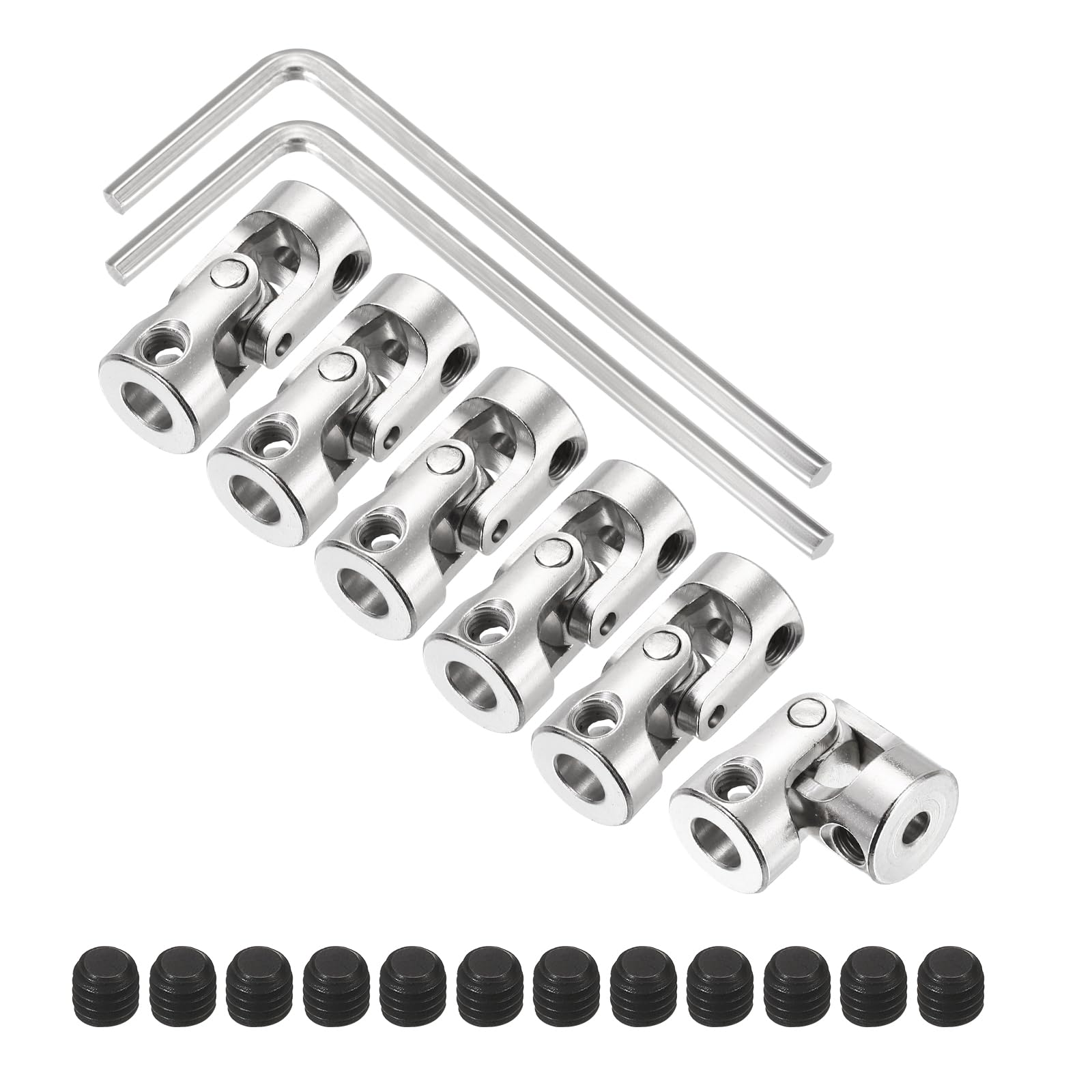 sourcing map 6Pcs 3mm to 5mm ID Steering Universal Joint Shaft Coupling, SAE 1045 steel 45°Degree Rotatable Joints Coupler with Screws Wrench Set for Model Car Ship Drive Shaft Motor